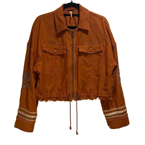 Free People Jackets & Blazers - Free People Extreme Cropped Military Jacket Size Small OB618949 Embroidery *FLAW